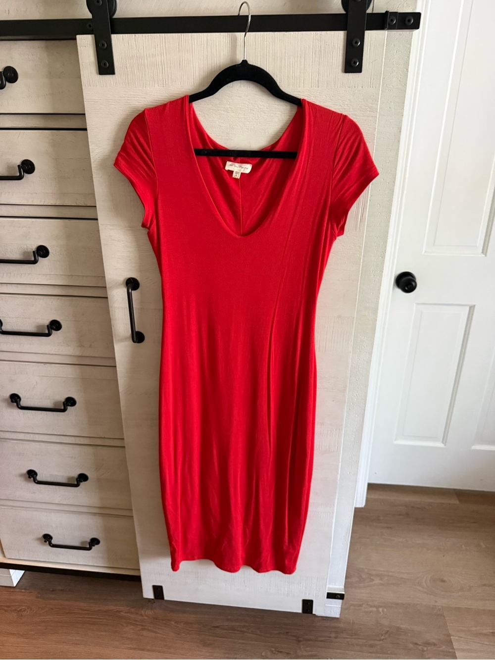 See You Monday Red Short-Sleeve V-Neck Women's Dress